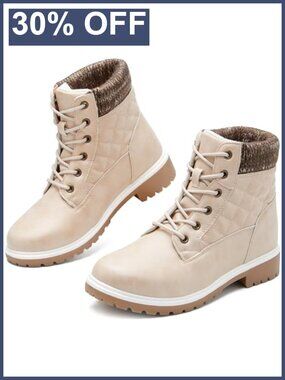 Waterproof Faux Leather Fur Lined Ankle Boots Lace Up Non Slip Winter
